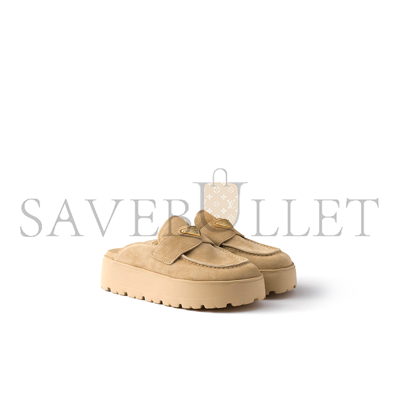 PRADA SUEDE FLATFORM MULES 1XZ778